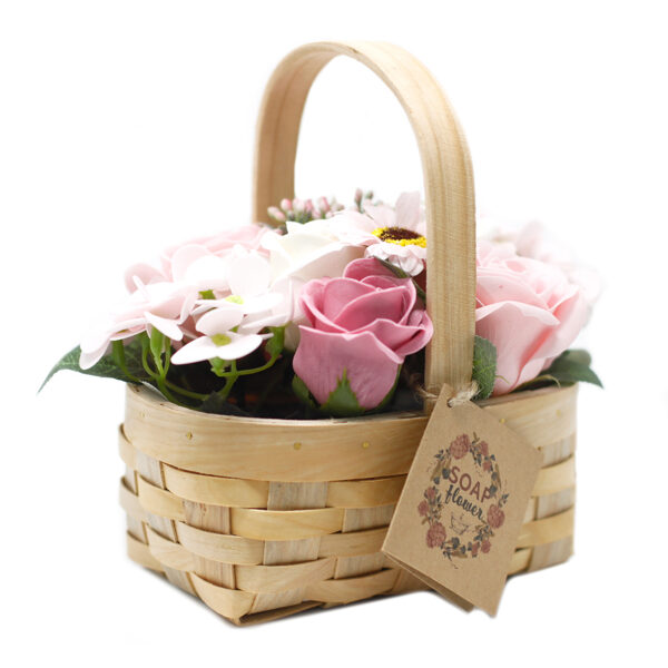 Мыльный букет pink bouquet in wicker basket (SFB-19)
